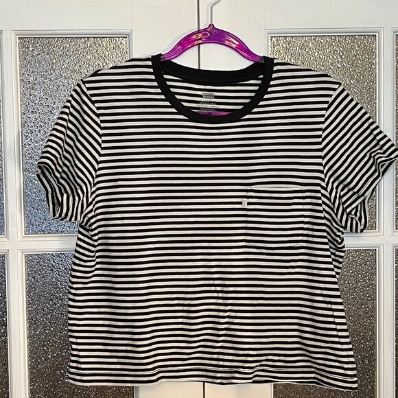 Levi's Perfect Crew Black & White Striped Shirt - Large - Picture 1 of 4
